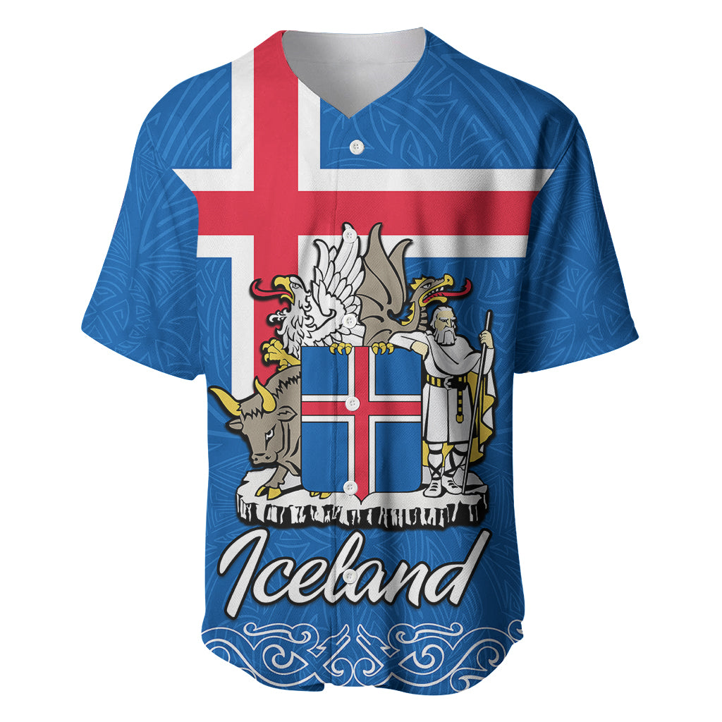 Iceland Baseball Jersey Icelandic Coat Of Arms and Flag LT9 - Wonder Print Shop