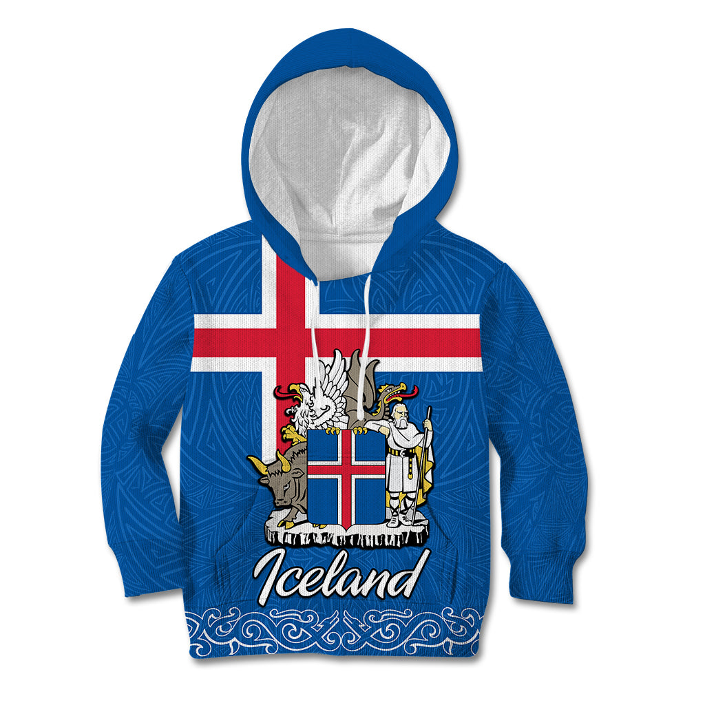 Iceland Kid Hoodie Icelandic Coat Of Arms and Flag - Wonder Print Shop