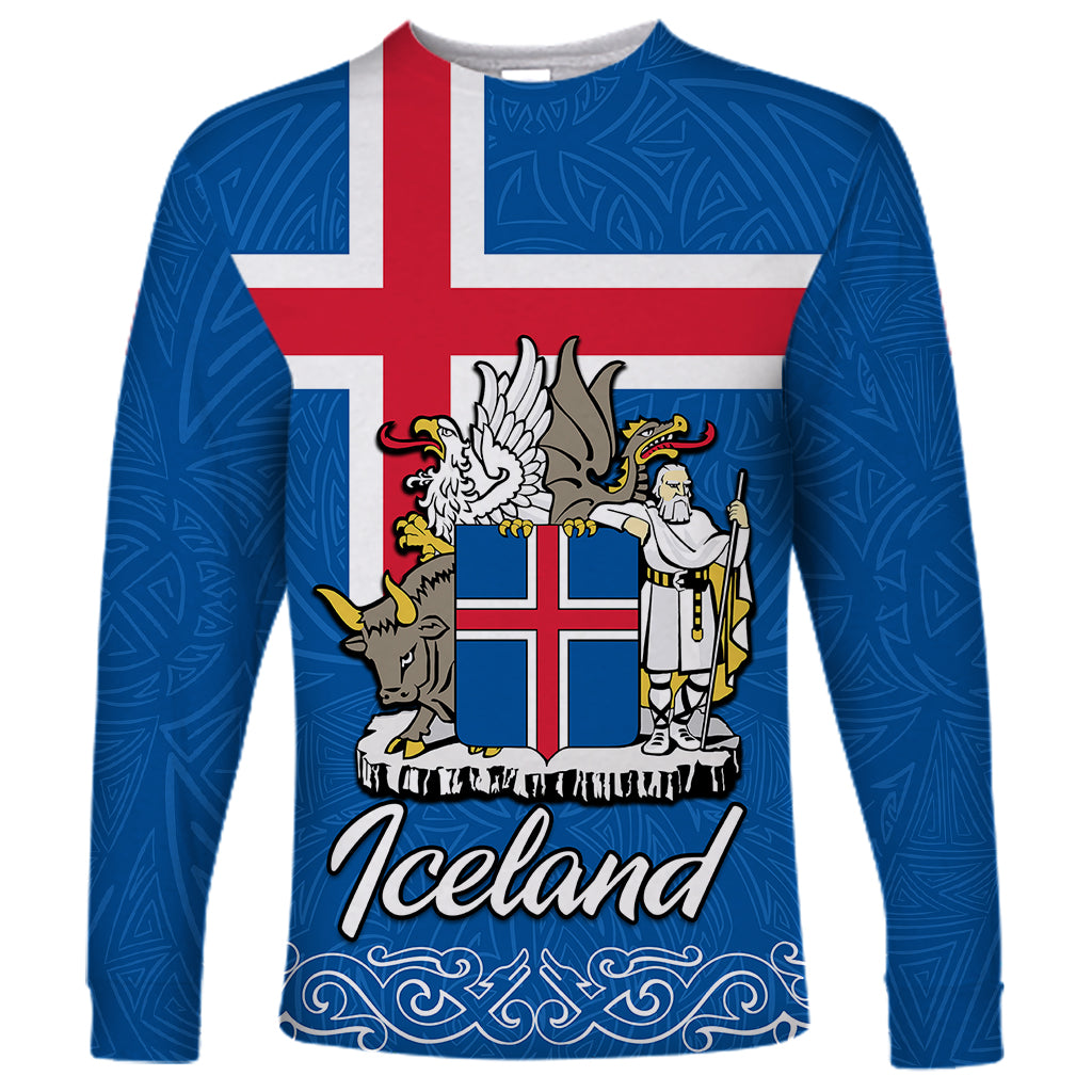 Iceland Long Sleeve Shirt Icelandic Coat Of Arms and Flag - Wonder Print Shop