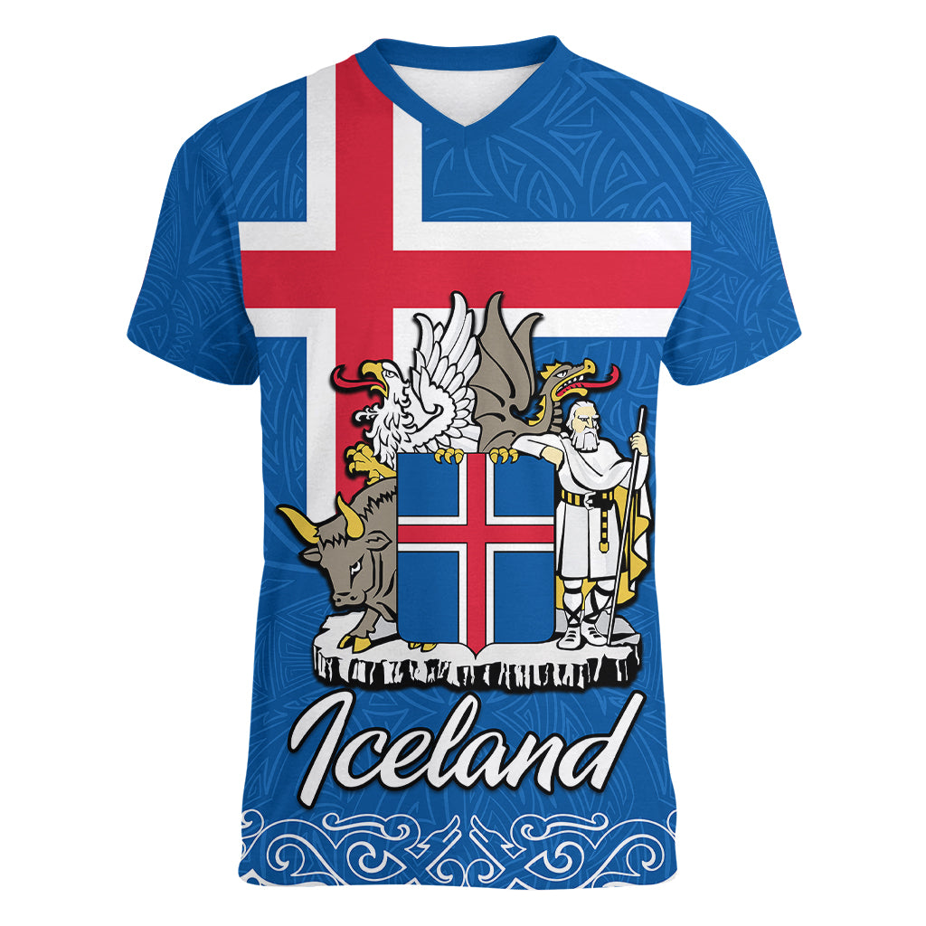 iceland-women-v-neck-t-shirt-icelandic-coat-of-arms-and-flag