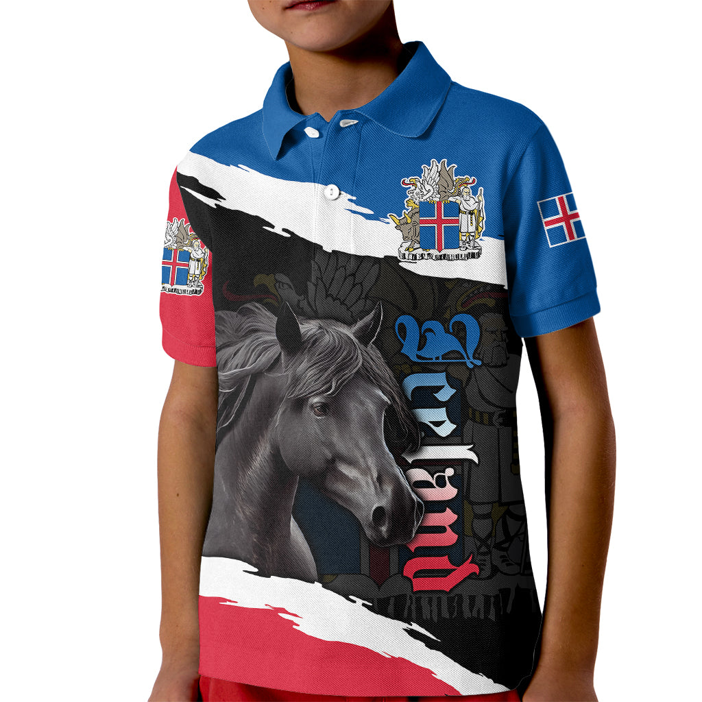 Icelandic Horse Polo Shirt for Kid Icelandic Coat of Arm Black - Wonder Print Shop