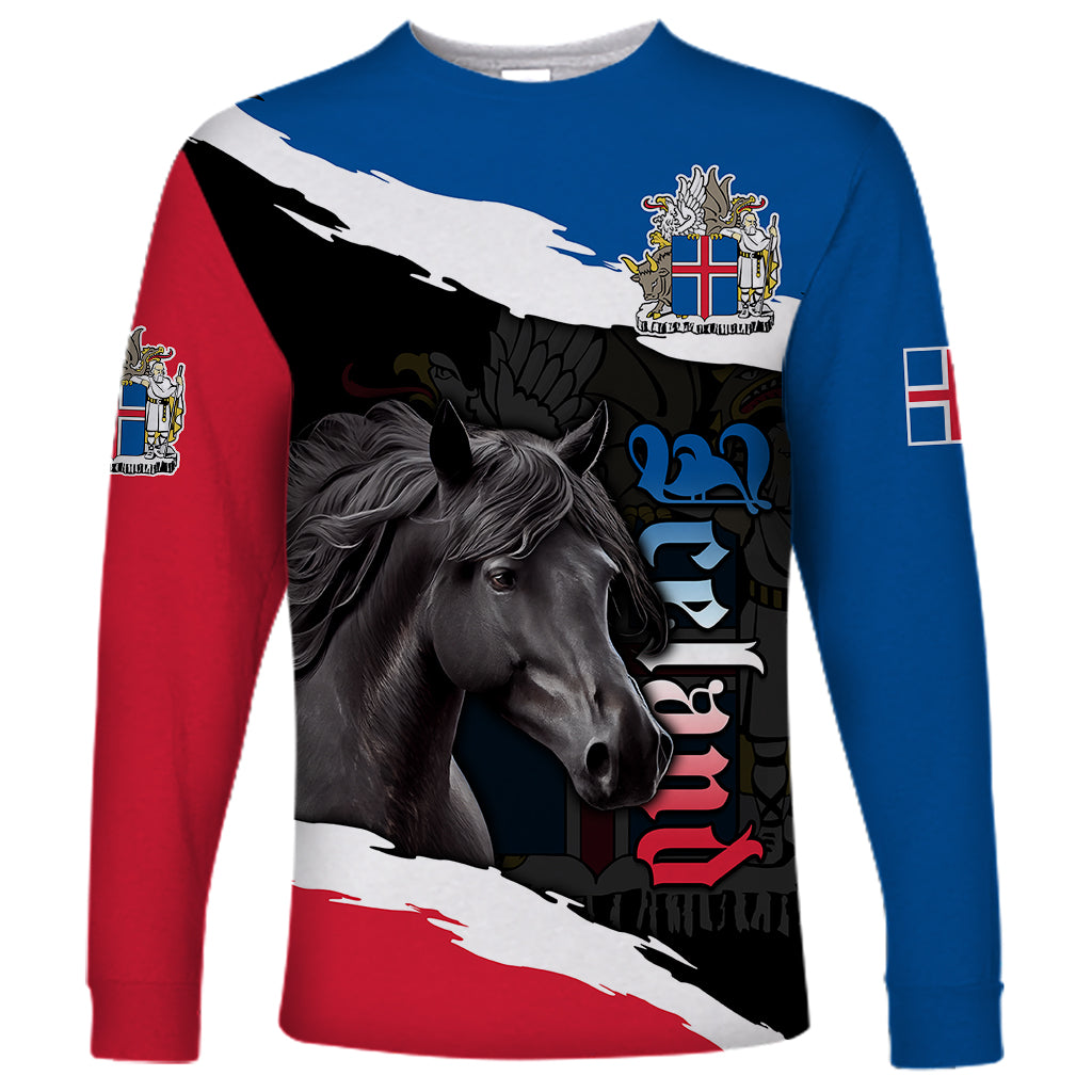 Icelandic Horse Long Sleeve Shirt Icelandic Coat of Arm - Black - Wonder Print Shop