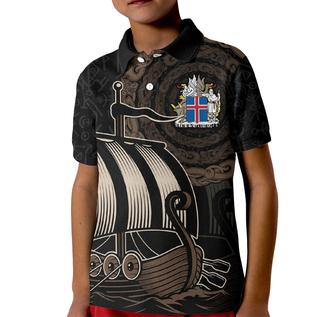 Custom Viking Iceland Polo Shirt for Kid Norman Ship with Coat Of Arms Crossing The Sea - Wonder Print Shop