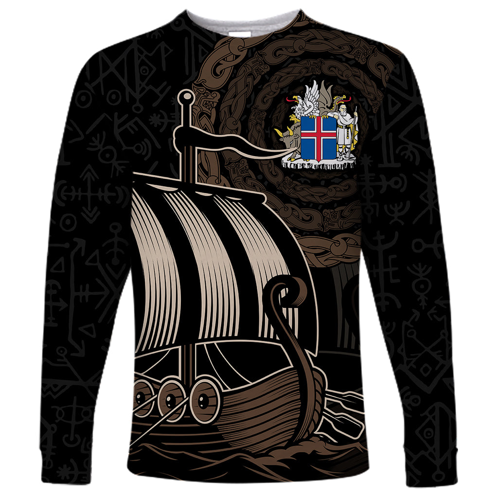 Personalised Viking Iceland Long Sleeve Shirt Norman Ship with Coat Of Arms Crossing The Sea - Wonder Print Shop