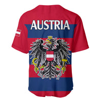 Back-view red and blue baseball jersey with AUSTRIA text and coat of arms crest