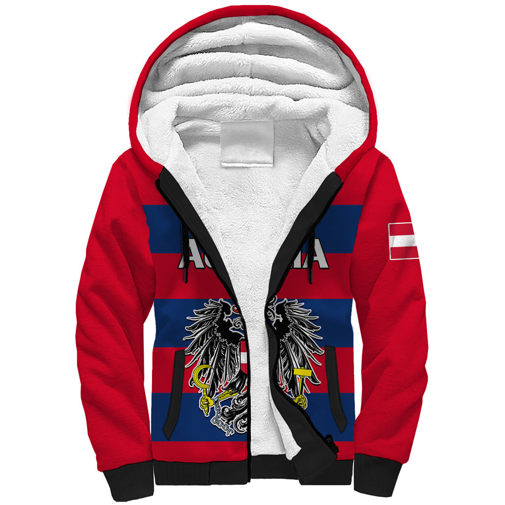 Austria Sherpa Hoodie Austrian Coat Of Arms Minimalist Red Style - Wonder Print Shop