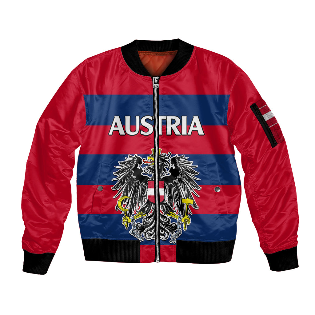 Austria Sleeve Zip Bomber Jacket Austrian Coat Of Arms Minimalist Red Style - Wonder Print Shop