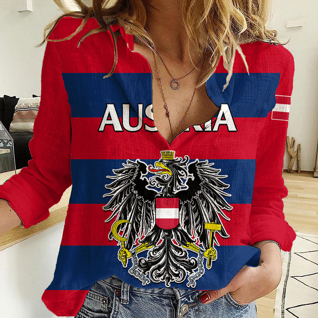 Austria Women Casual Shirt Austrian Coat Of Arms Minimalist Red Style - Wonder Print Shop