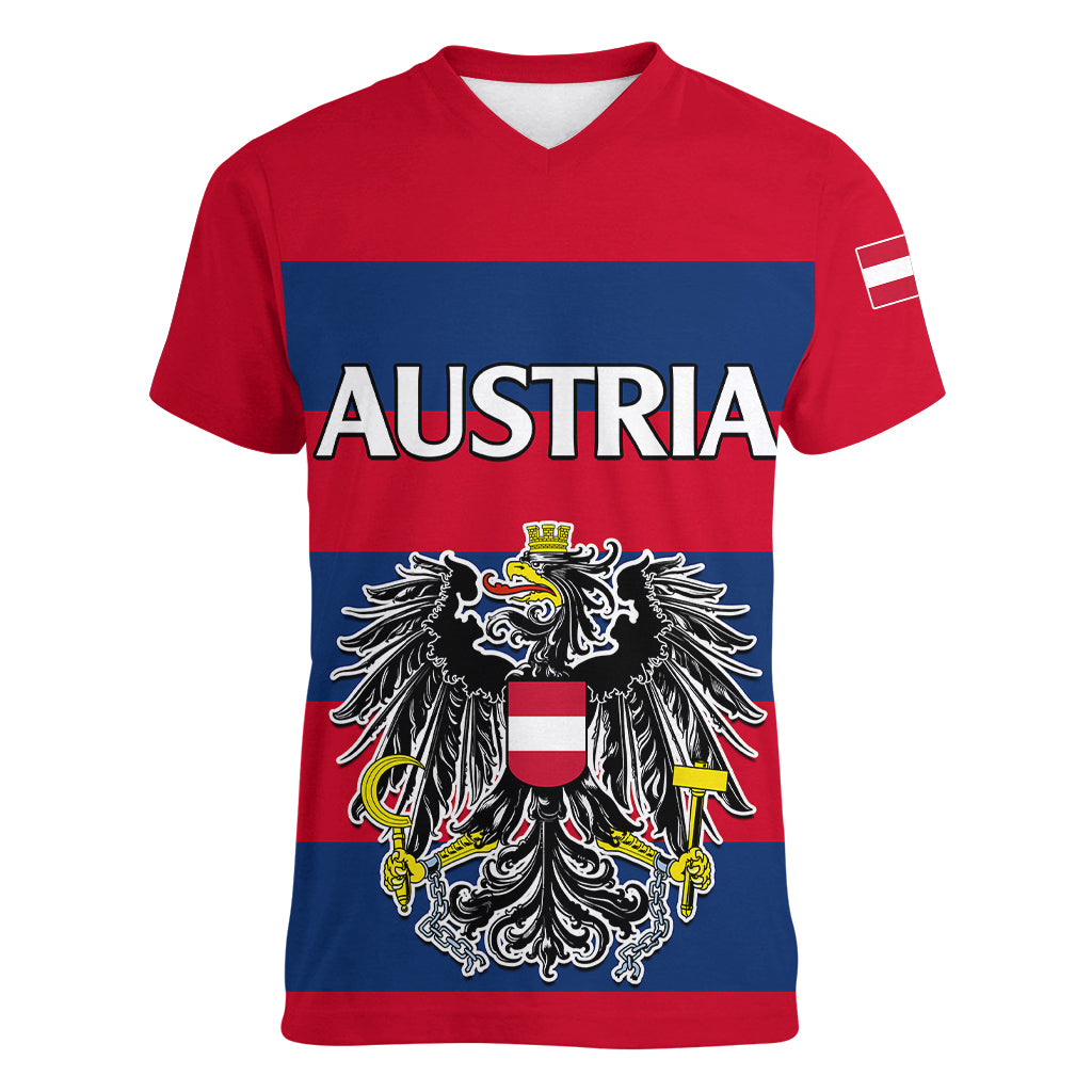 Austria Women V Neck T Shirt Austrian Coat Of Arms Minimalist Red Style - Wonder Print Shop