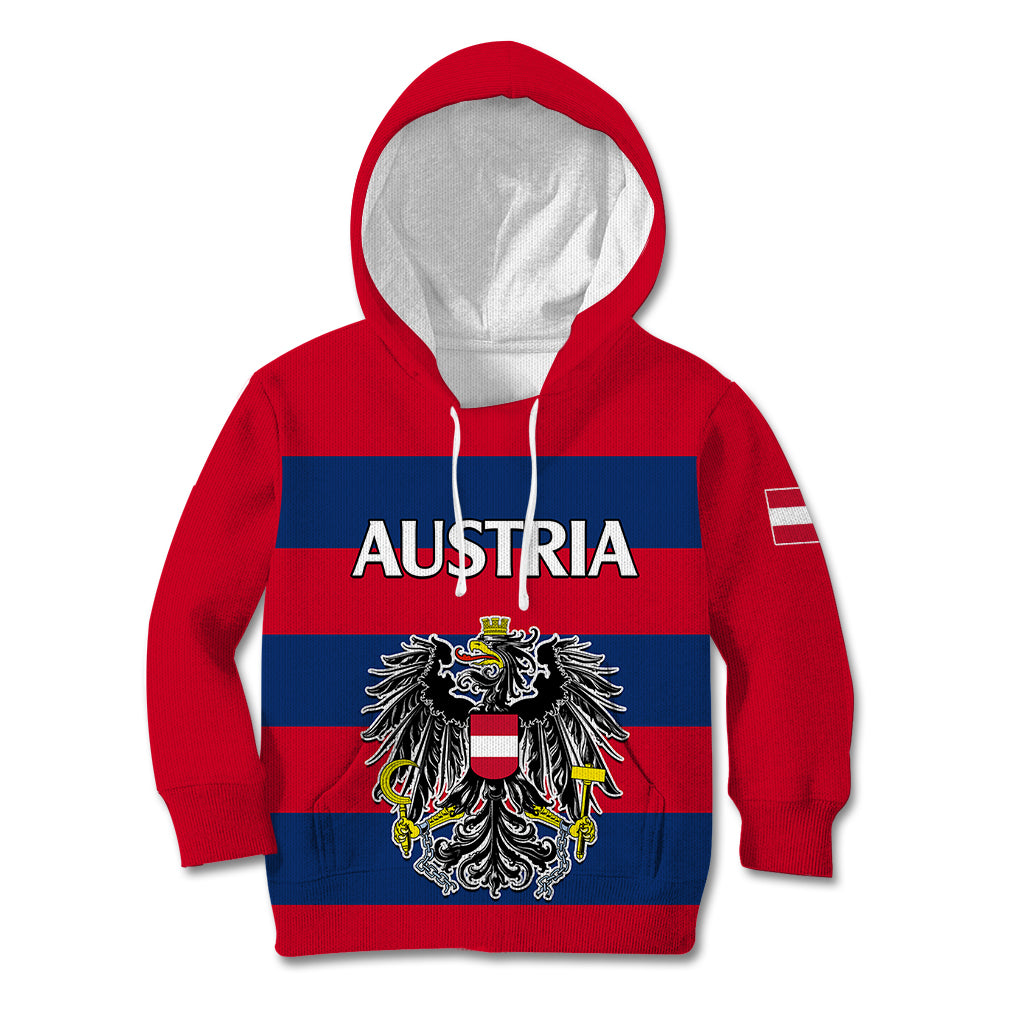 custom-text-and-number-austria-kid-hoodie-austrian-coat-of-arms-minimalist-red-style