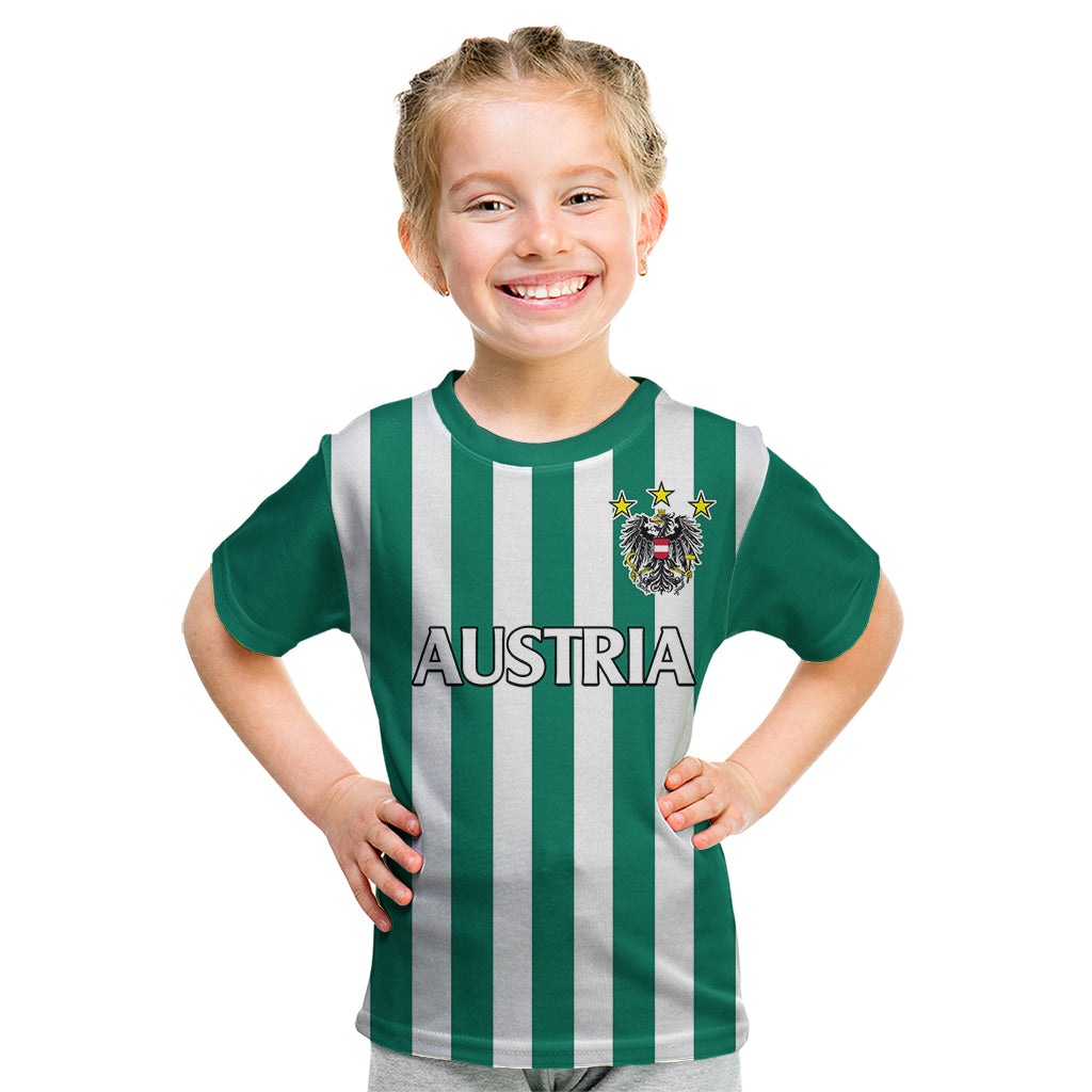 custom-text-and-number-austria-kid-t-shirt-austrian-coat-of-arms-minimalist-green-style-no1