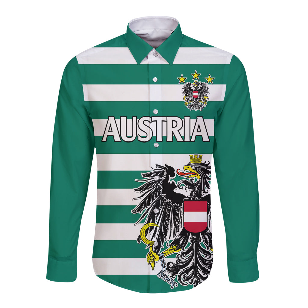 Green long sleeve button shirt with Austria coat of arms crest on front
