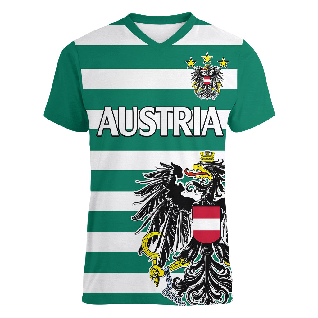 (Custom Text And Number) Austria Women V Neck T Shirt Austrian Coat Of Arms Minimalist Green Style No2 - Wonder Print Shop