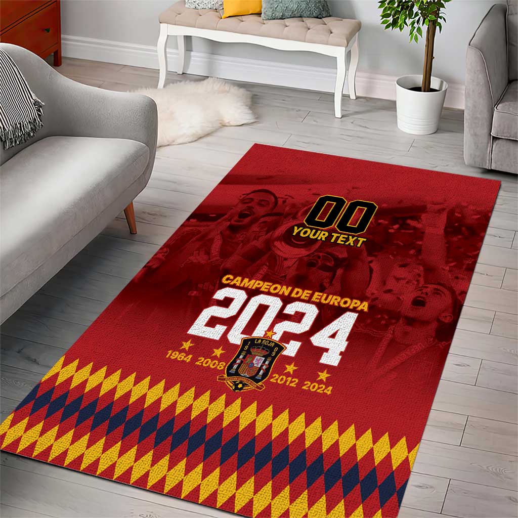 Red area rug with yellow-blue checker border and 'CAMPEON DE EUROPA 2024' graphic