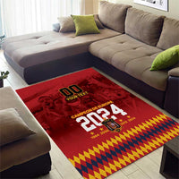 Red area rug with bold '2024' number and multicolor diamond trim