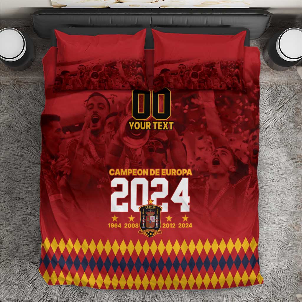 Red bedding set with 2 pillow shams and duvet featuring “Campeon de Europa 2024” text and trophy icon