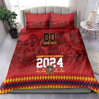 Red duvet cover and 2 matching pillow shams with “Campeon de Europa 2024” graphic and diamond border