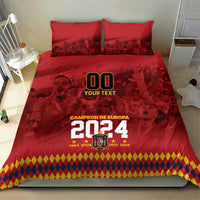 Red duvet cover and 2 pillow shams with “Campeon de Europa 2024” logo and yellow-red diamond hem