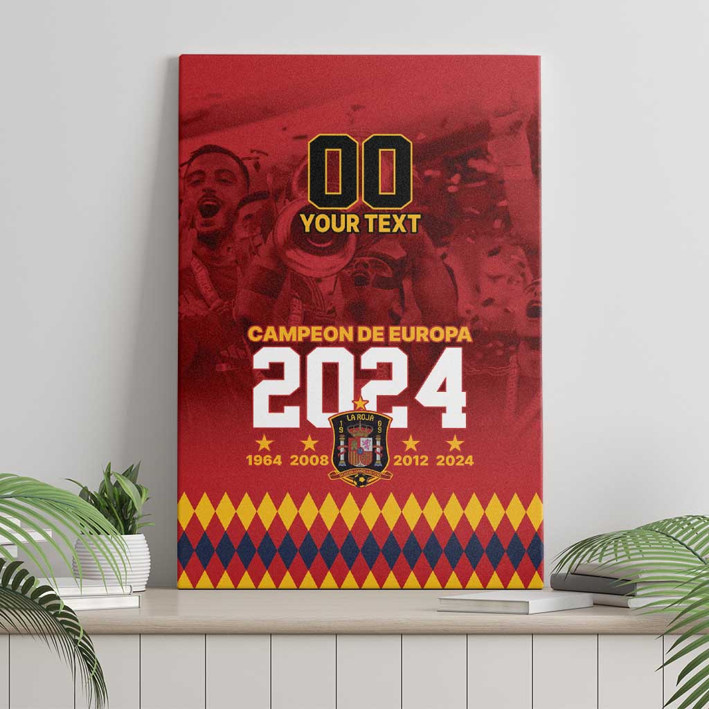 Red canvas wall art featuring '00 YOUR TEXT' and 'Campeon de Europa 2024' with crest