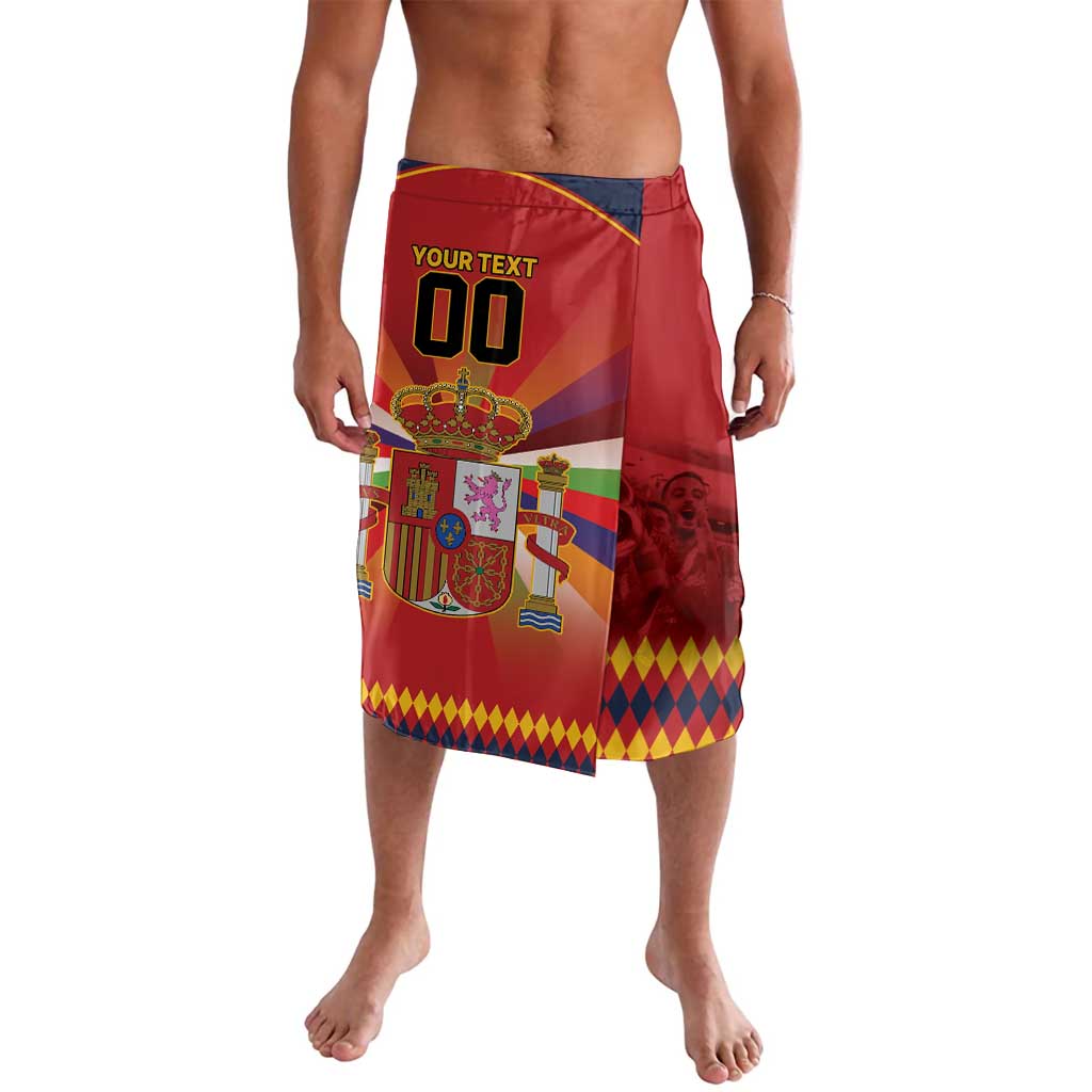 Red custom Spain football shorts with crest, “YOUR TEXT”, and number 00 graphic