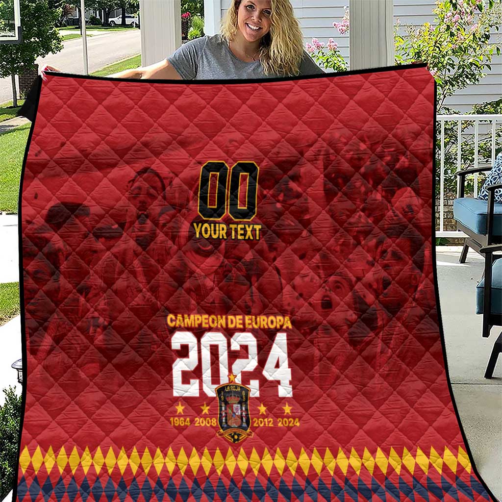 Red quilt blanket with diamond quilting, bold “00 YOUR TEXT” and “2024” center graphic