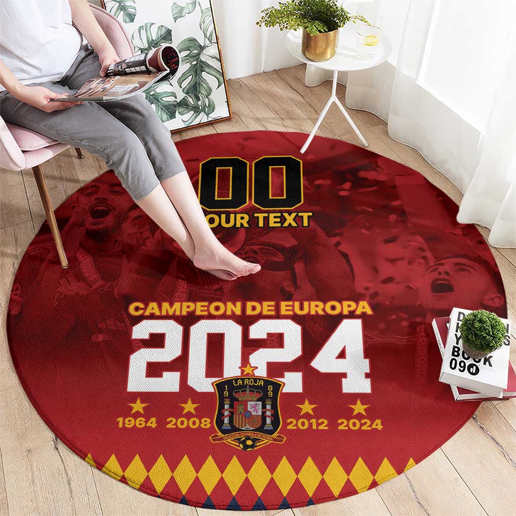 Red round carpet rug with bold “2024” center graphic and “CAMPEON DE EUROPA” text.