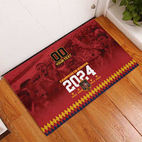 Red rubber doormat, custom '00' and Europa 2024 print with blue-red border