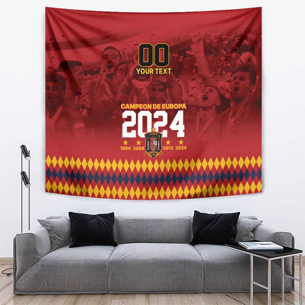 Red 2024 football champions tapestry wall hanging with diamond stripe border