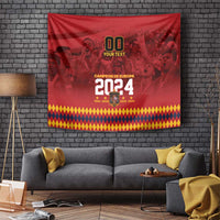 Red Campeon de Europa 2024 tapestry wall hanging with gold diamond hem