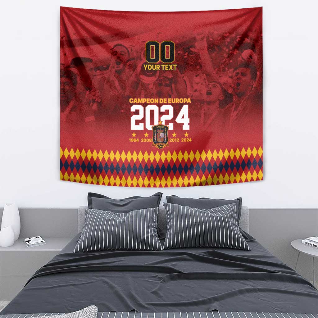 Red Euro 2024 champions tapestry wall hanging with diamond-pattern border