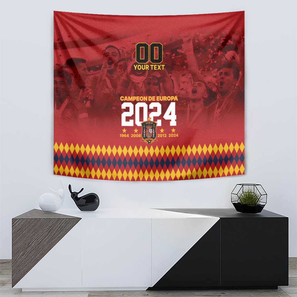 Red 2024 football champions tapestry wall hanging with text and trophy graphic