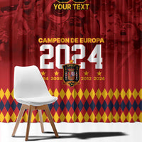 Red window curtain with 'YOUR TEXT', Campeon de Europa 2024, and yellow diamond border