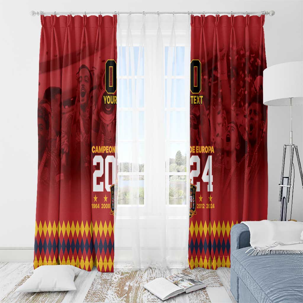 Red window curtains with white center panel, 'YOUR TEXT' and football 2024 print on rod