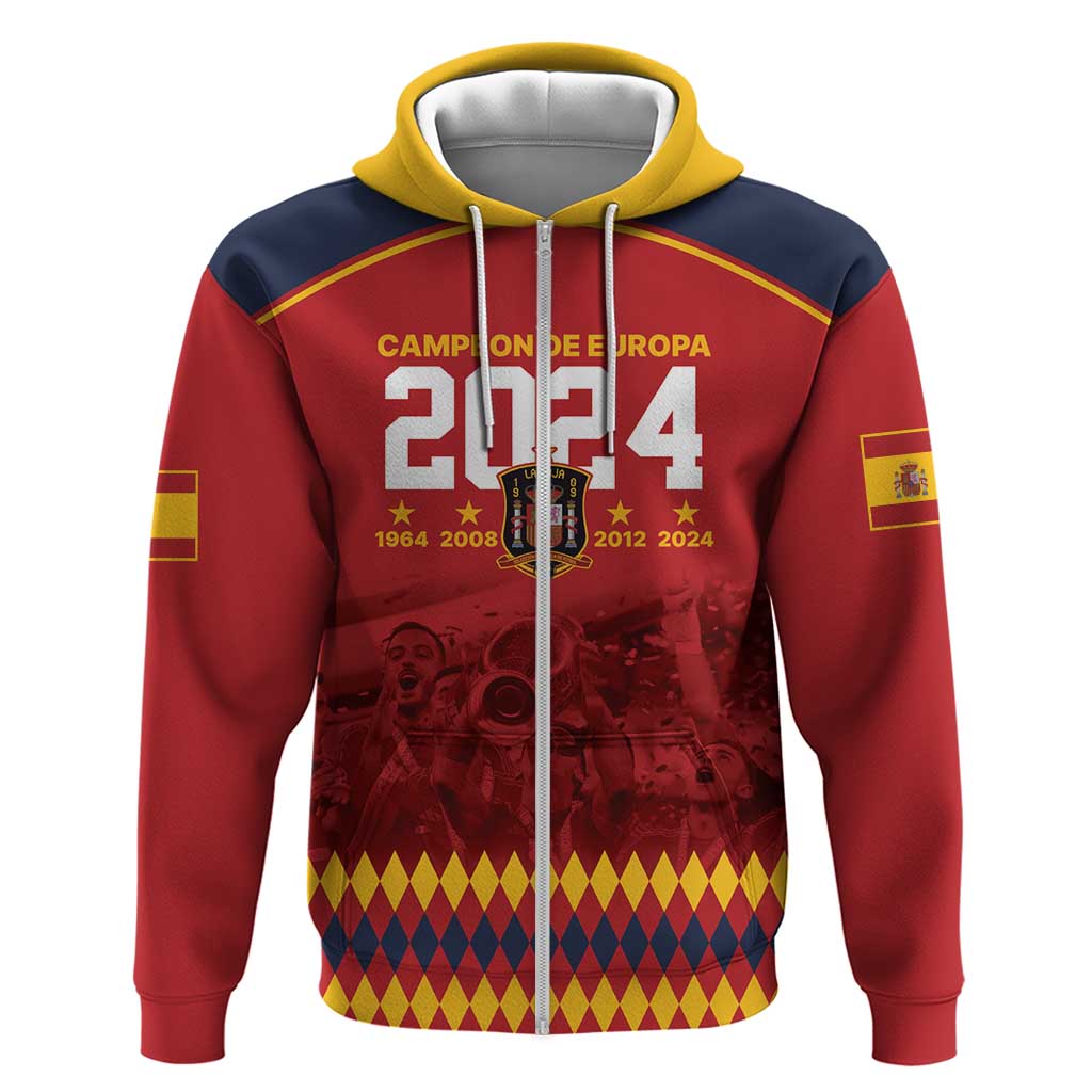 Custom Espana Campeon De Europa Zip Hoodie Spain History Champions - Wonder Print Shop