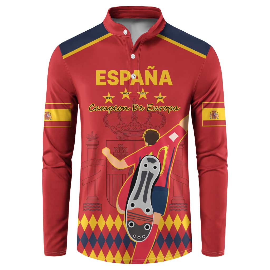 Red Spain button sweatshirt with Euro 2024 champions graphic and Spanish crest