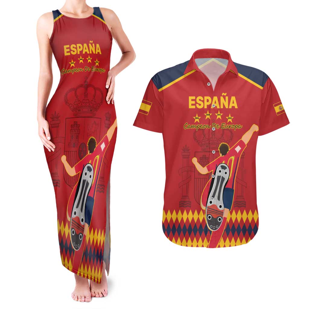 Custom Spain Euro 2024 Champions Couples Matching Tank Maxi Dress and Hawaiian Shirt La Roja Campeon De Europa LT9 - Wonder Print Shop