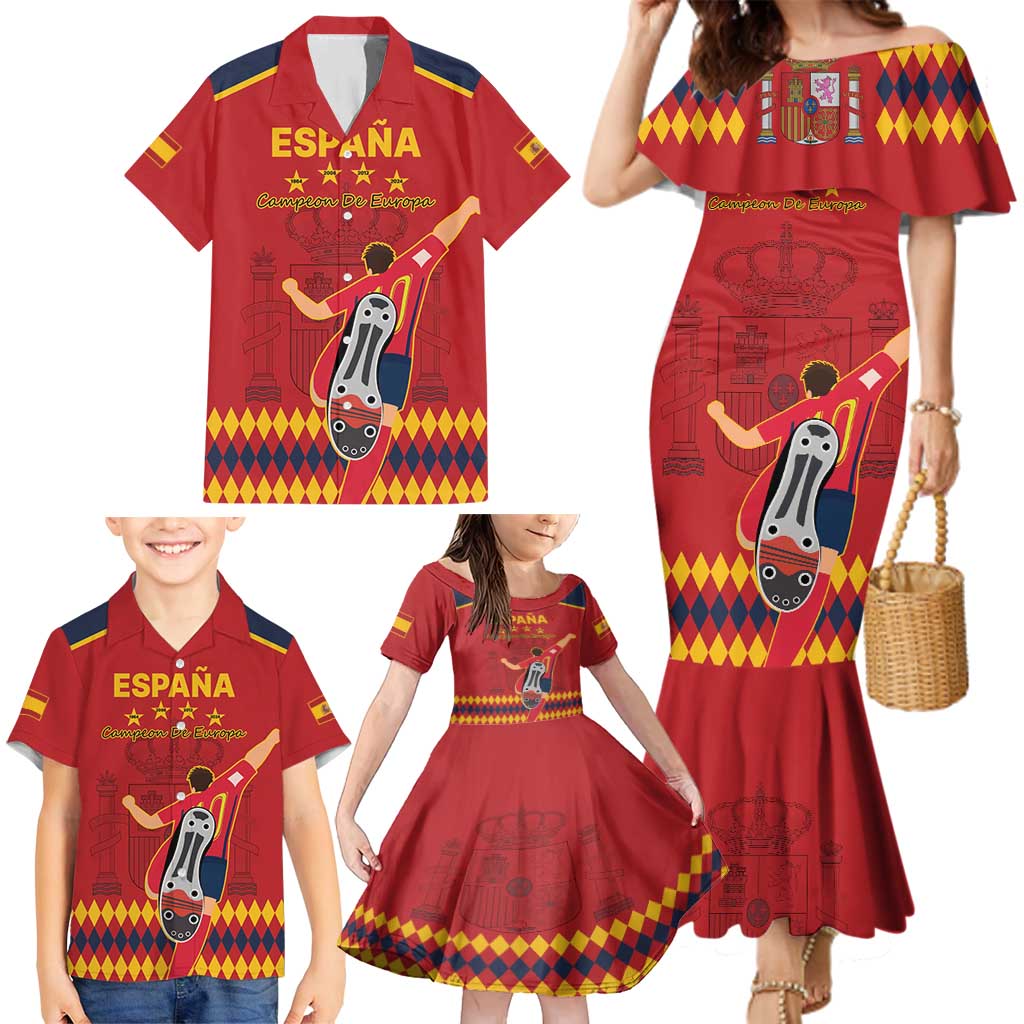 Custom Spain Euro 2024 Champions Family Matching Mermaid Dress and Hawaiian Shirt La Roja Campeon De Europa LT9 - Wonder Print Shop