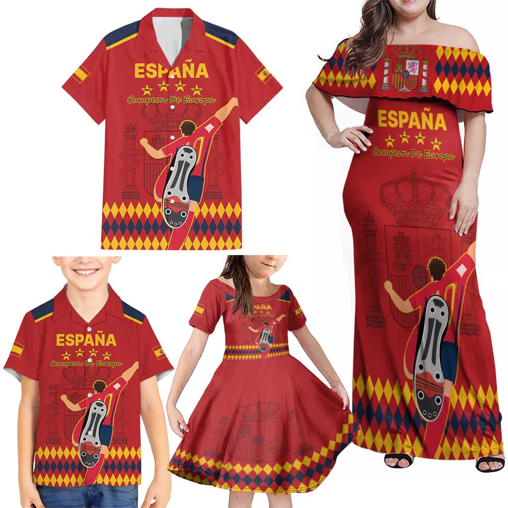 Custom Spain Euro 2024 Champions Family Matching Off Shoulder Maxi Dress and Hawaiian Shirt La Roja Campeon De Europa LT9 - Wonder Print Shop