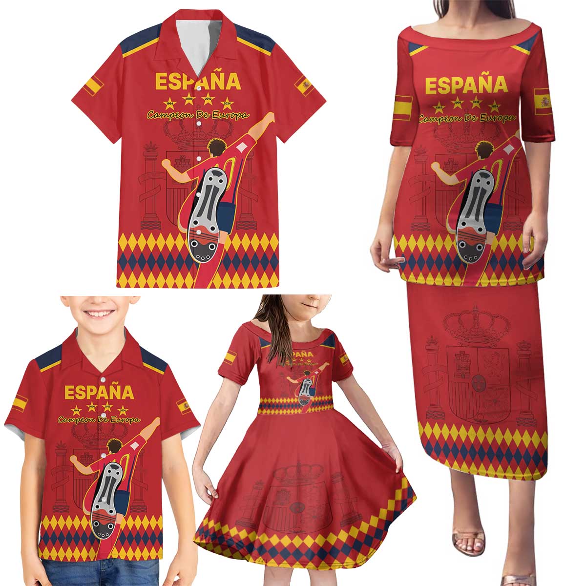 Custom Spain Euro 2024 Champions Family Matching Puletasi and Hawaiian Shirt La Roja Campeon De Europa - Wonder Print Shop