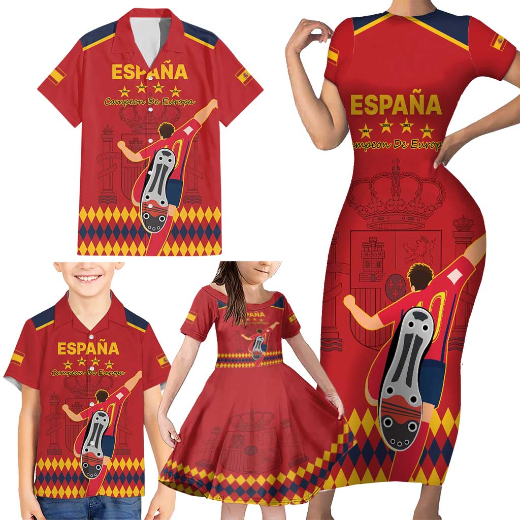 Custom Spain Euro 2024 Champions Family Matching Short Sleeve Bodycon Dress and Hawaiian Shirt La Roja Campeon De Europa - Wonder Print Shop