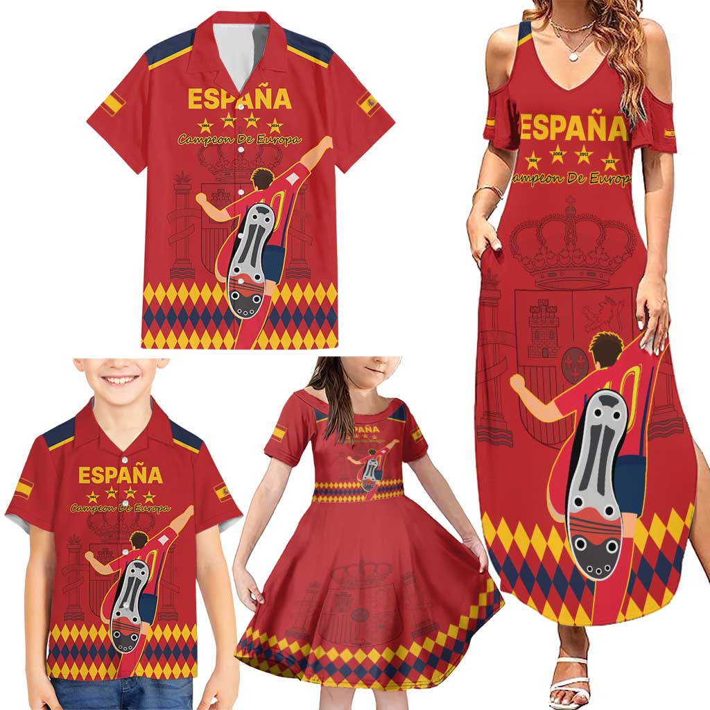 Custom Spain Euro 2024 Champions Family Matching Summer Maxi Dress and Hawaiian Shirt La Roja Campeon De Europa - Wonder Print Shop