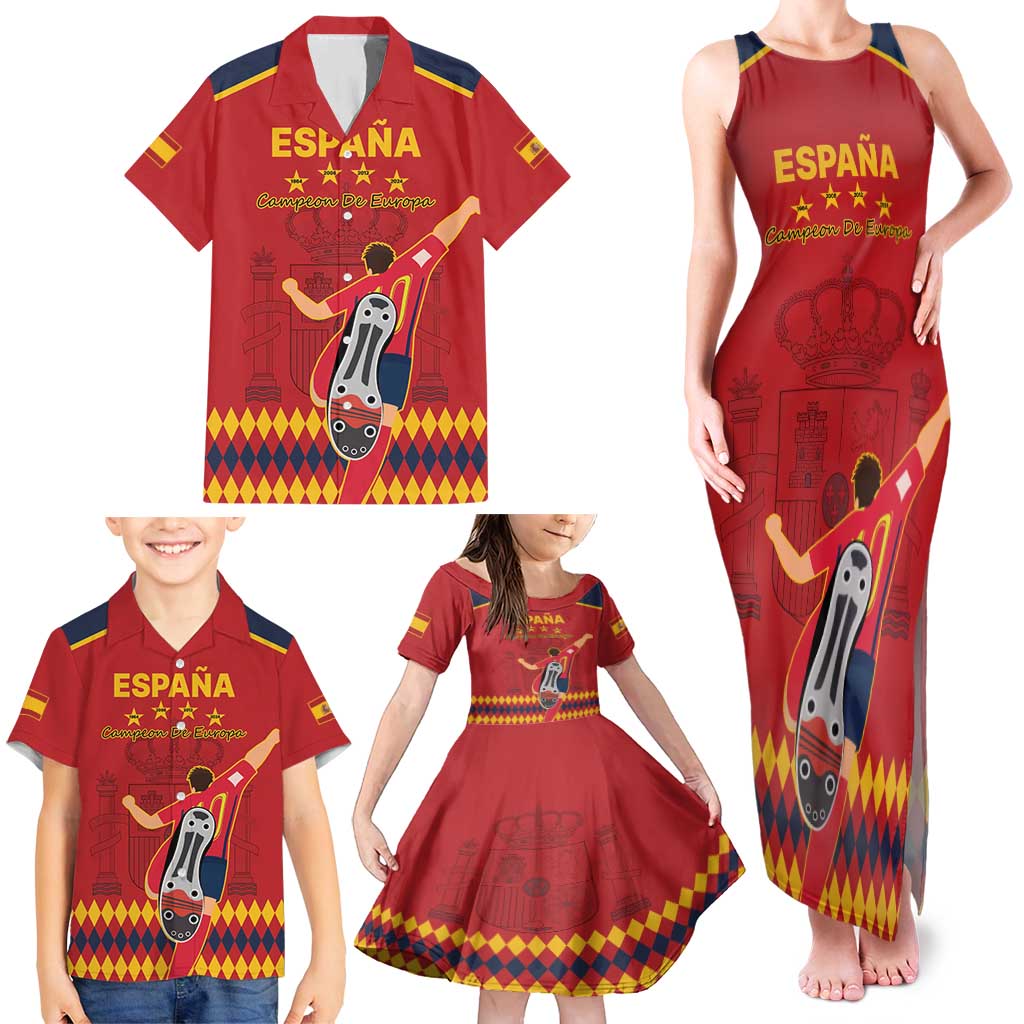 Custom Spain Euro 2024 Champions Family Matching Tank Maxi Dress and Hawaiian Shirt La Roja Campeon De Europa - Wonder Print Shop