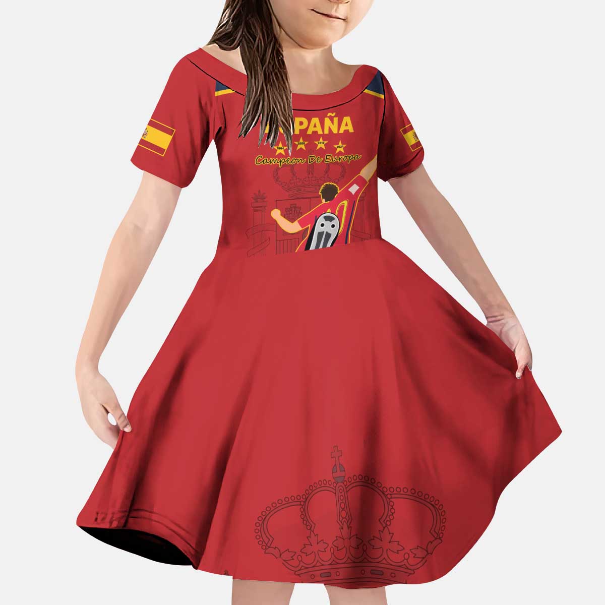 Custom Spain Euro 2024 Champions Kid Short Sleeve Dress La Roja Campeon De Europa - Wonder Print Shop