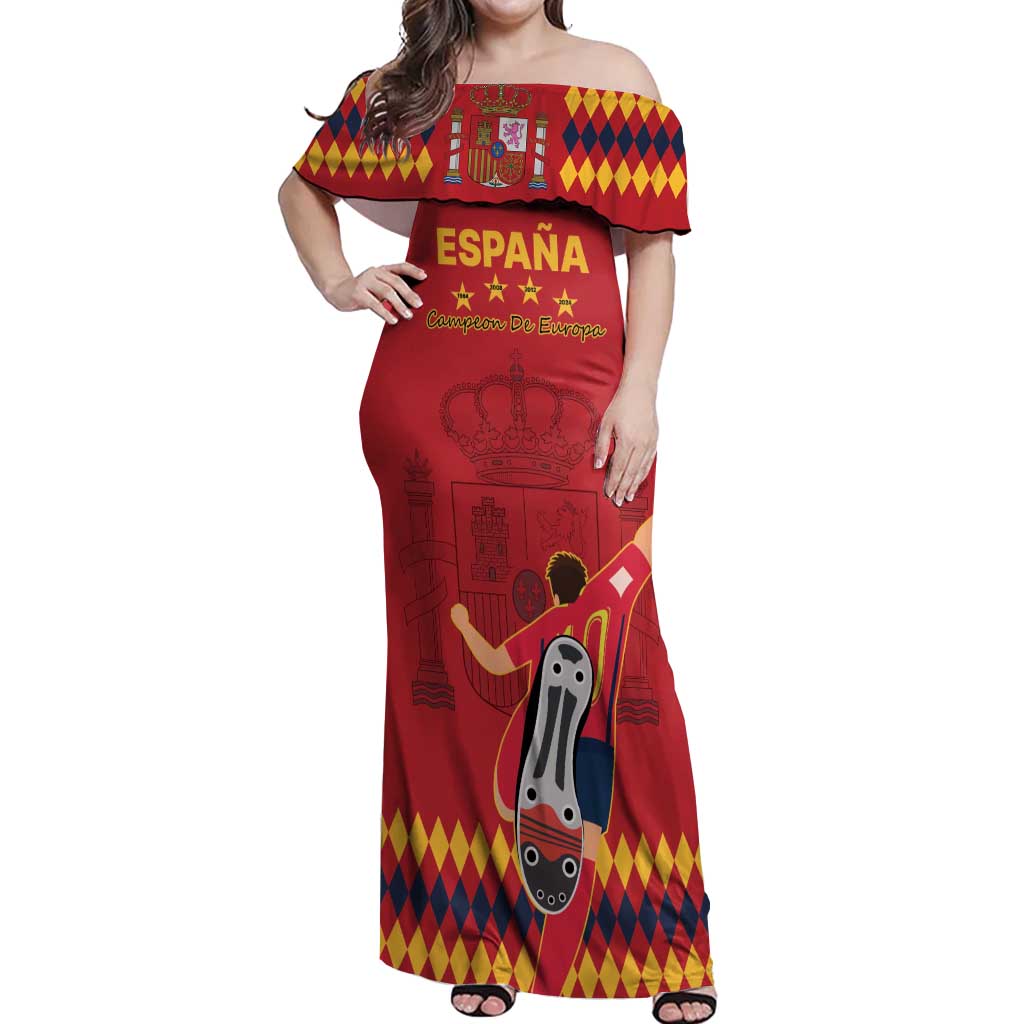 Custom Spain Euro 2024 Champions Off Shoulder Maxi Dress La Roja Campeon De Europa - Wonder Print Shop