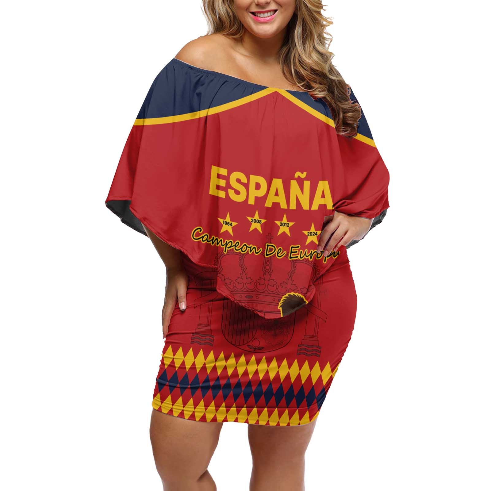 Custom Spain Euro 2024 Champions Off Shoulder Short Dress La Roja Campeon De Europa - Wonder Print Shop