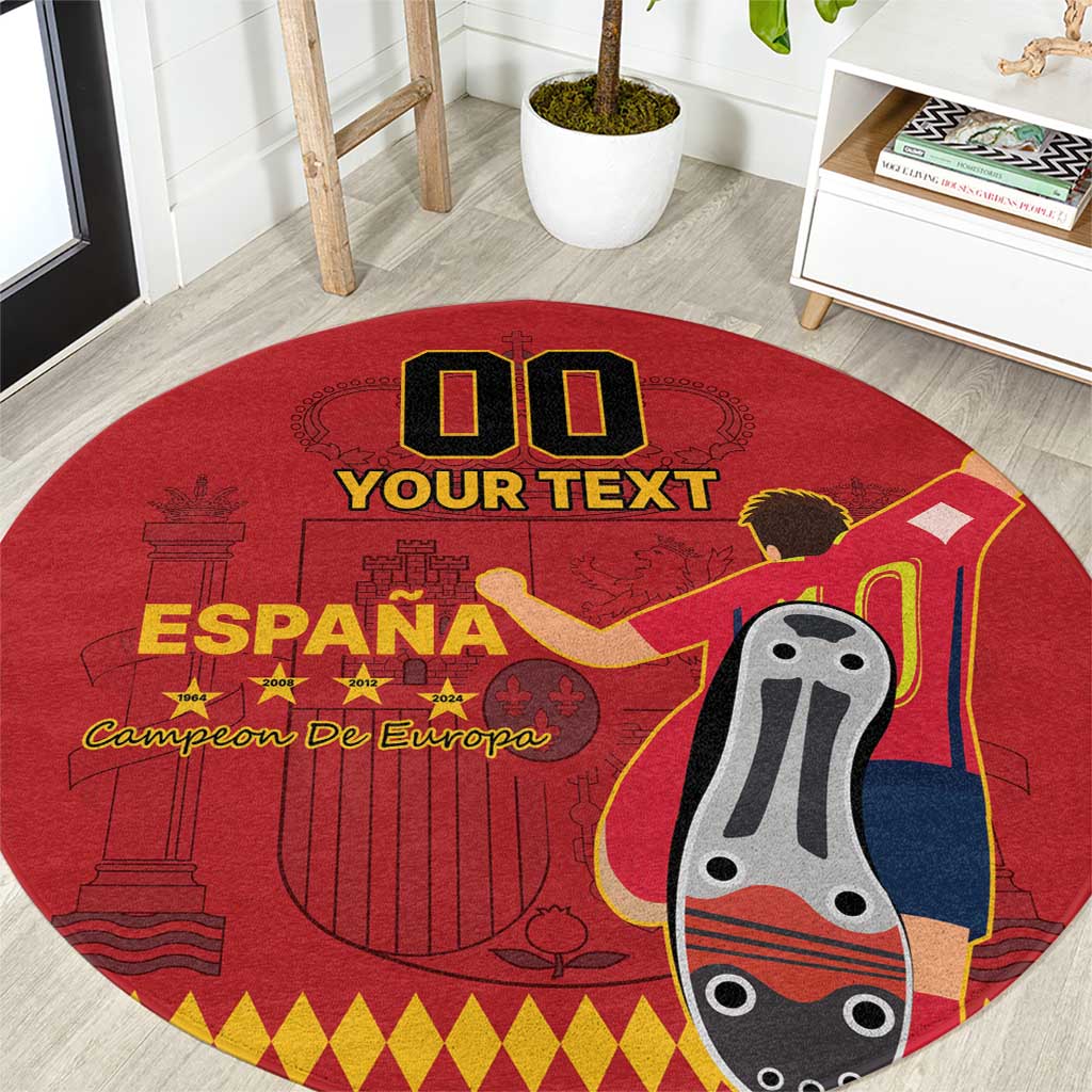 Red round Spain soccer fan carpet rug with “YOUR TEXT” and “CAMPEON DE EUROPA”