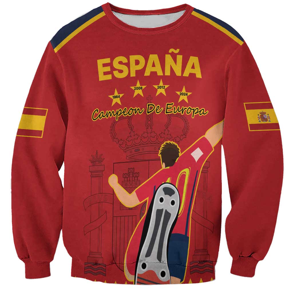 Red Spain Euro 2024 champions sweatshirt with front graphic print