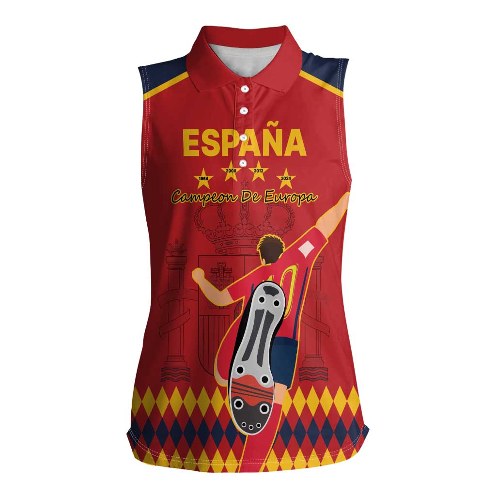 Custom Spain Euro 2024 Champions Women Sleeveless Polo Shirt La Roja Campeon De Europa - Wonder Print Shop