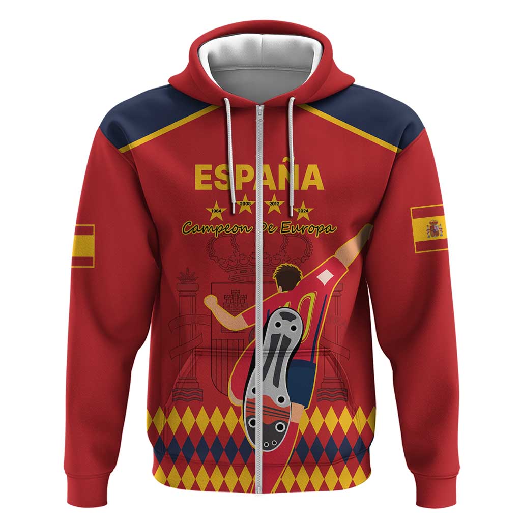 Custom Spain Euro 2024 Champions Zip Hoodie La Roja Campeon De Europa - Wonder Print Shop