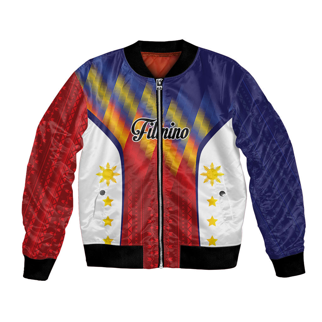 Personalized Philippines Eight Rays Sun Bomber Jacket Traditional Filipino Igorot Pattern Motif